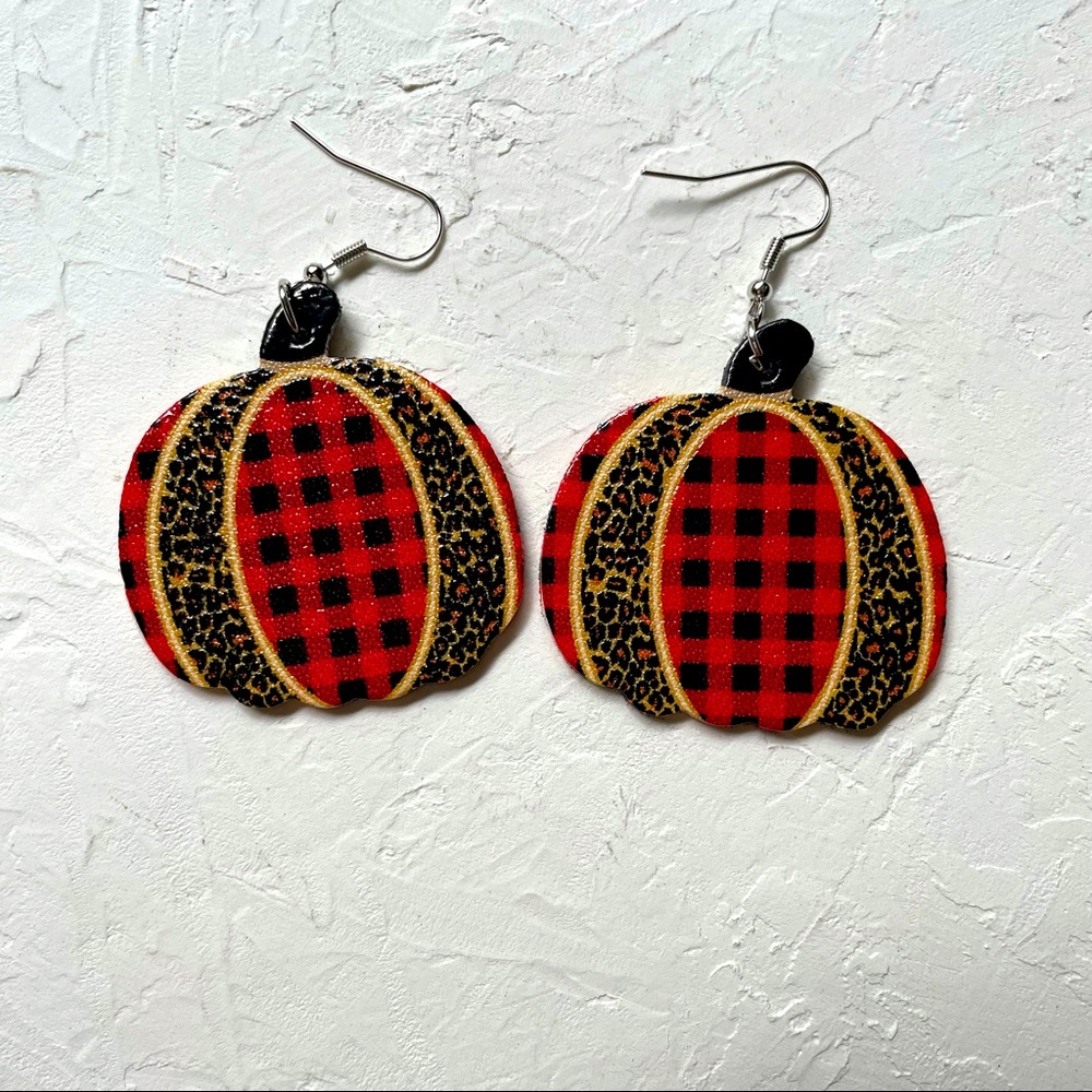 5 for $25 Leopard plaid pumpkin fall earrings